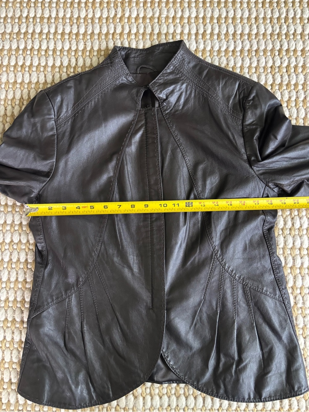 Tahari Dark Brown Collarless Leather Jacket - Picture 9 of 11